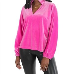 Emily McCarthy Poppy Pop-Over Top In Fuchsia Fedora pink medium m velvet